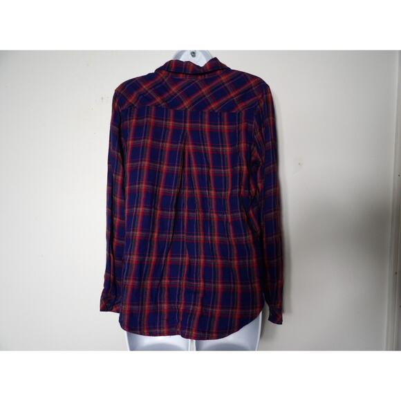 Cloth & Stone Small Plaid Button Up Shirt Anthro Blue Red Western Country - Picture 9 of 9